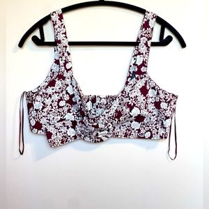 Zara Floral Crop Top Bralette Oversized Buckle Smocked Sleeveless Red White Sz M